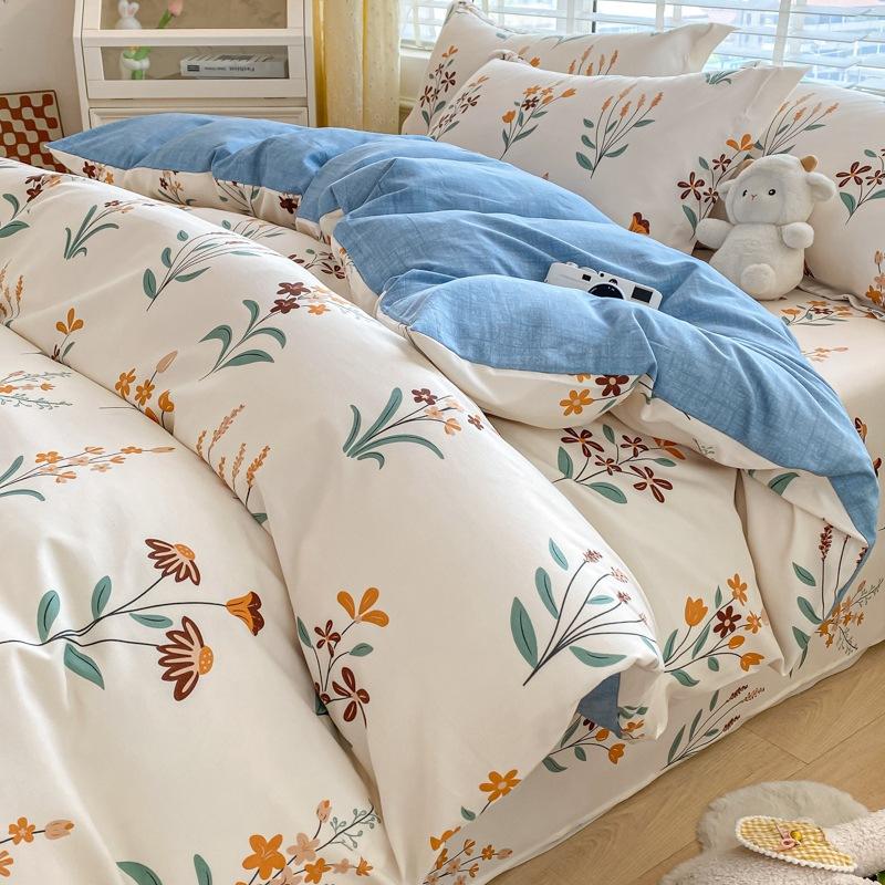 Rüzgar Çift Büyü Bitki Çiçek Kalınlaştırılmış Taşlama Dört Parça Set, Küçük Taze Öğrenci Üç Parça Nevresim Takımı