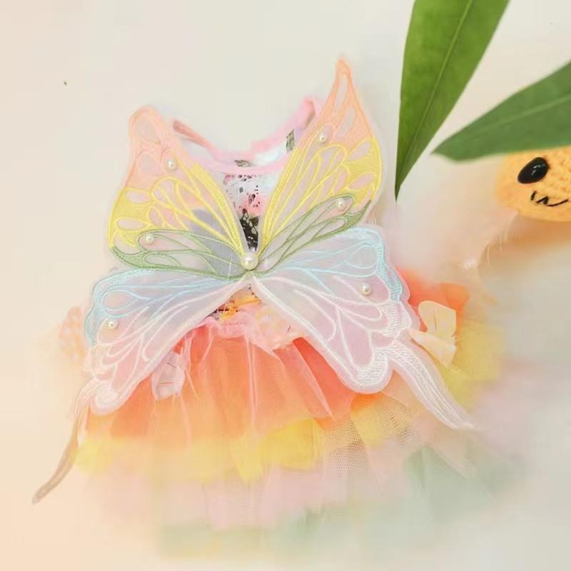 Dog Clothes Summer Thin Cat Princess Dress Rainbow Butterfly Wings Colorful Fluffy Dress Small Dog Teddy Dress