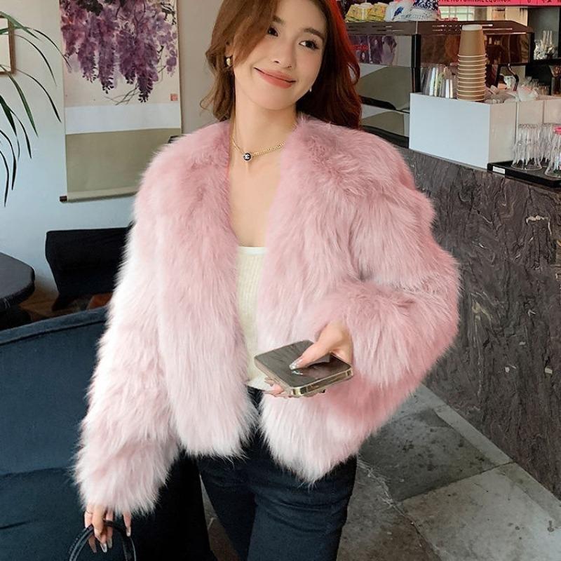 Imitation fur jacket women's autumn and winter loose thickened plush toka short fur integrated top