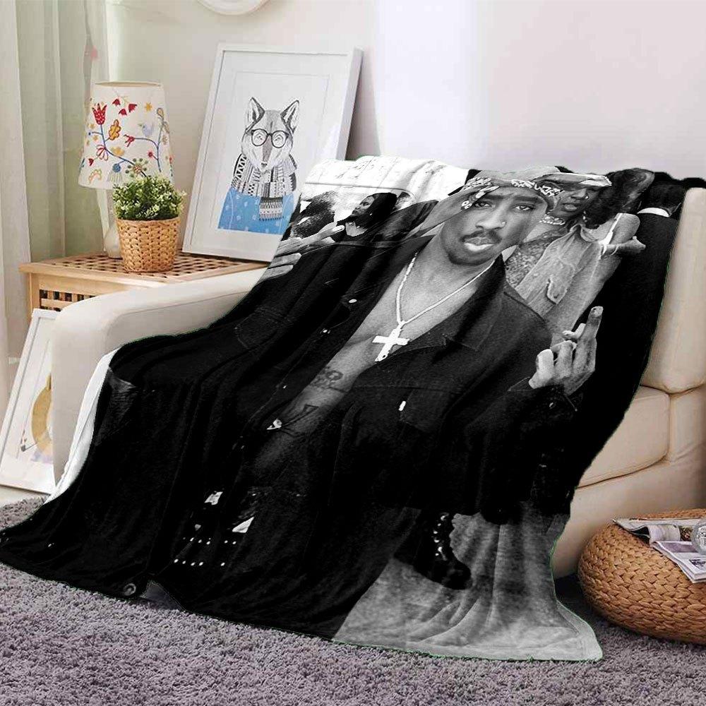 1pc 2PacHip Hop Blanket Soft Lightweight All Season Multi Purpose Throw for Sofa, Bed, Office & Picnics, French Style with Iconic Album Art & Quotes