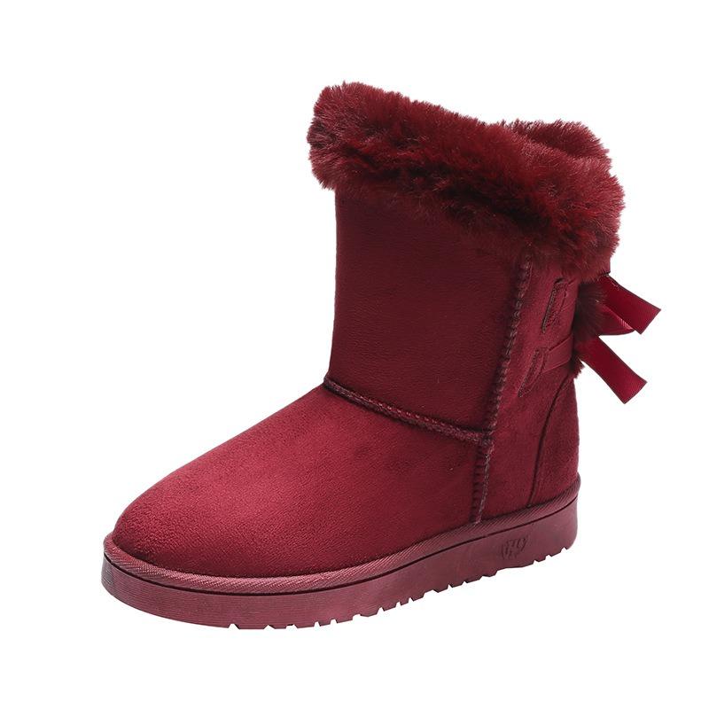 

Women s Short Fleece-Lined Snow Boots 2025 Winter Butterfly Bow Student Boots Casual Versatile 40 красный