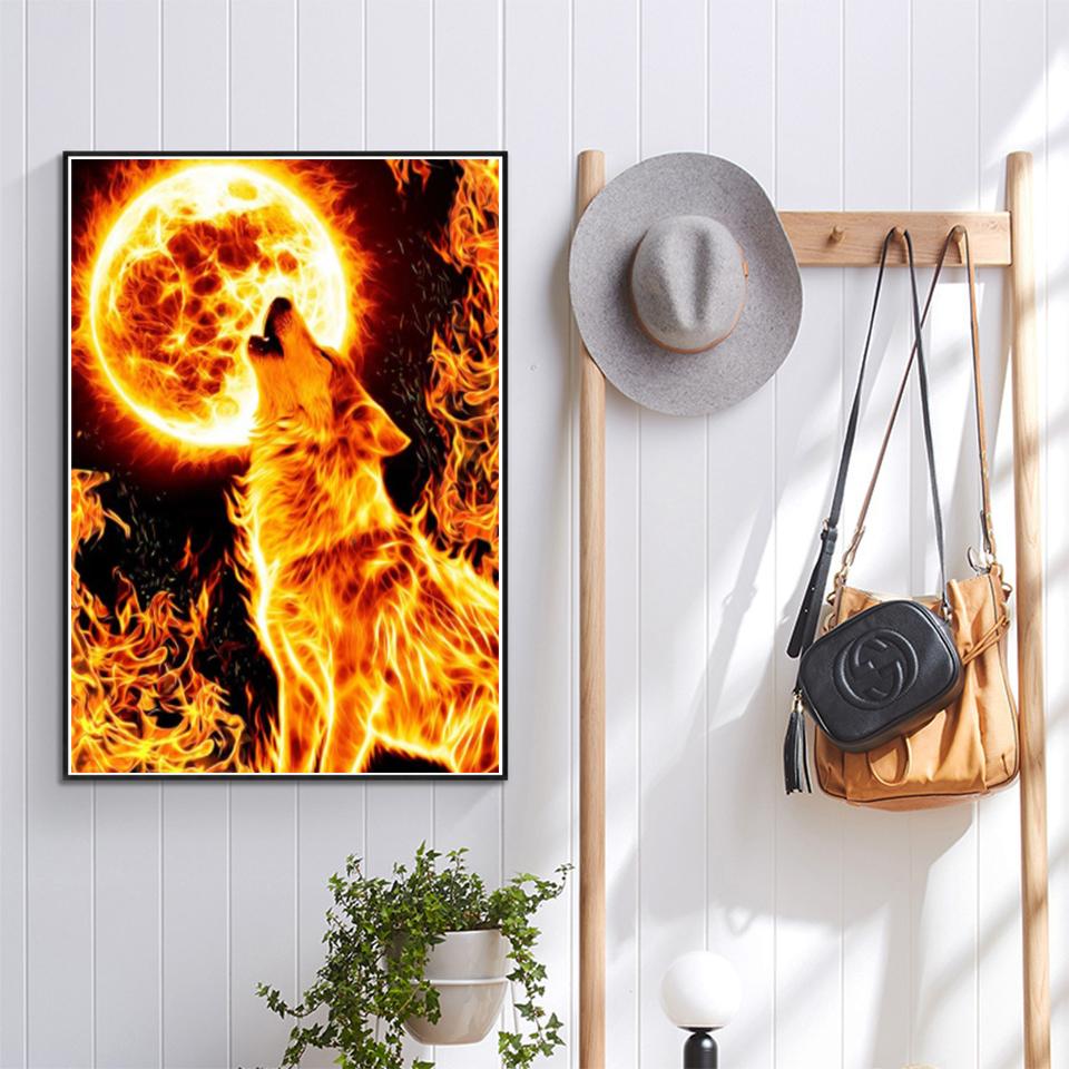 Pictură cu diamant DIY 5D cu strass Animal complet cu diamant brodat Lup Artă Imagine Mozaic Kit cusă de cruce Decorare cadou