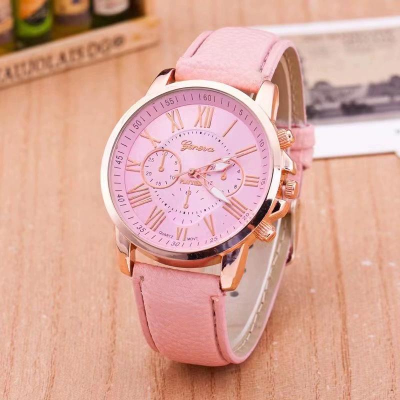 Elegante orologio al quarzo da donna Geneva con cinturino in pelle Orologio da polso elegante e casual per l'uso quotidiano