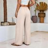 Damen Baumwolle Leinen Bequem Farbe Locker Elastischer Bund Lässig Weites Bein Hose