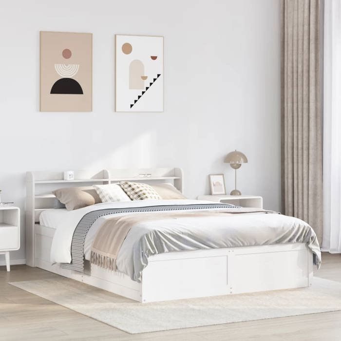 VidaXL Cadre de lit avec tête de lit blanc 135x190 cm bois pin massif, meuble de chambre à coucher, sommier, lit en bois, 3307099