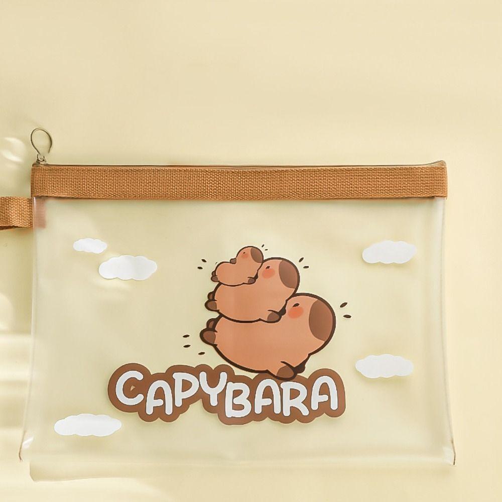 Cartoon Capybara Document Bag PVC Information Pack Test Paper Storage Bag A4 File Bag Student