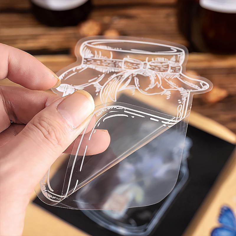 20PCS Specimens Handmade Plastic Wrap Sticker Transparent Artistic Frame Type Handmade DIY Bookmarks Leaves Dried Flowers Plants