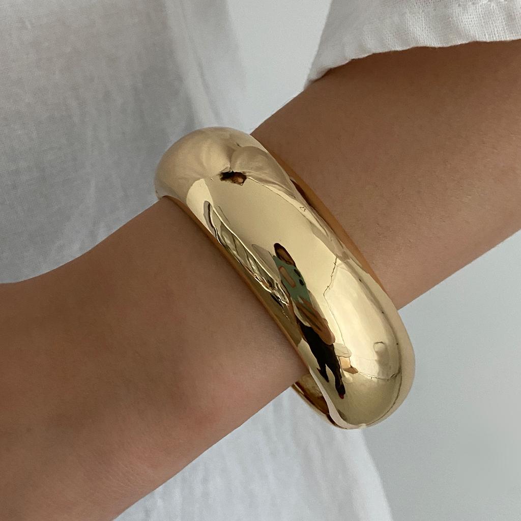 Fashion Transparent Gold Foil Irregular Resin Bracelet, Wind Metal Smooth Resin Wide Bracelet Women