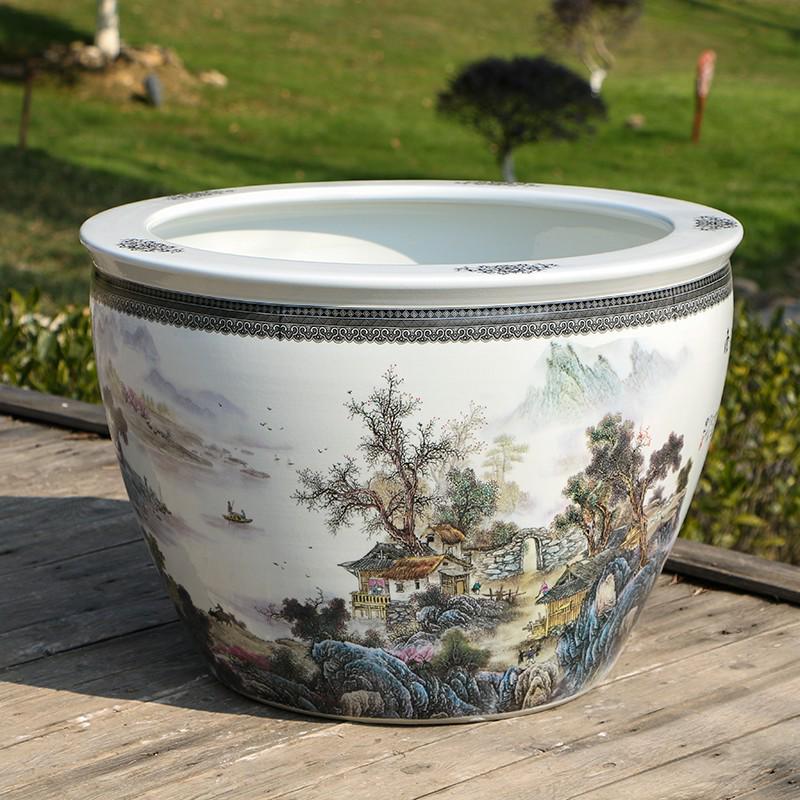 Large Ceramic Fish and Water Plant Tank, Ideal for Lotus, Water Lily, or Turtle In Courtyard or Hotel.