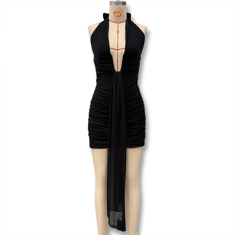 Women's Sexy Leopard Print Slim Fit Halter Dress - Spring/Summer Fashion with Deep V Backless Design