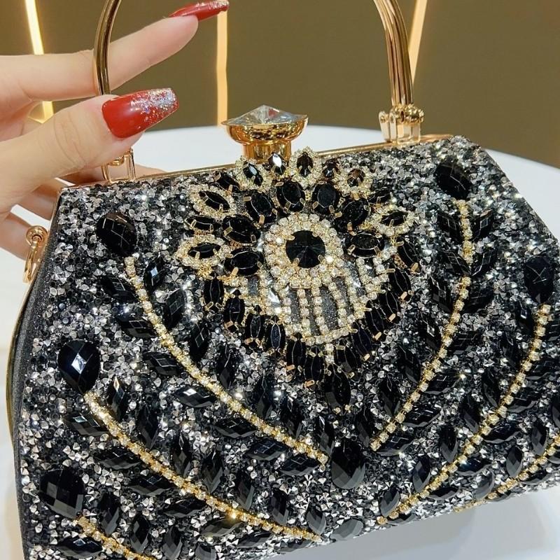 Modern Polyester Womens Clutch Bag For Evening Events With Rhinestone Decor And Lock Closure