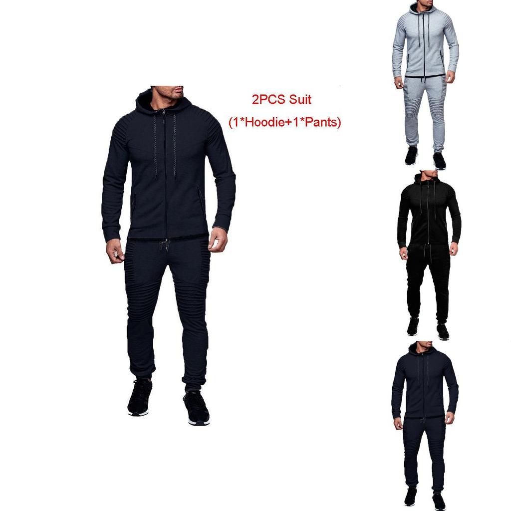 Stylish Men's Tracksuit Set With Hooded Jacket And Adjustable Waistline Pants