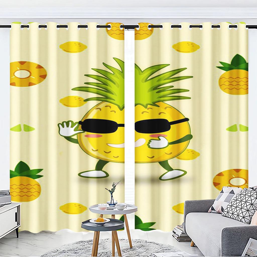 Pineapple Cartoon Cute Fruit Print Home Style Decoration Polyester Window Children Bedroom Living Room Curtain With Darkening Perfect For Great