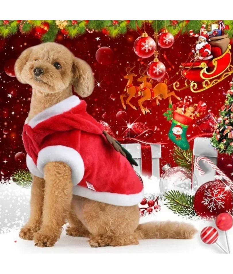 Christmas Pet Santa Costume Warm Flannel Hooded Jacket Winter Clothing For Small Dogs Cats Chihuahua Yorkshire Terrier Apparel