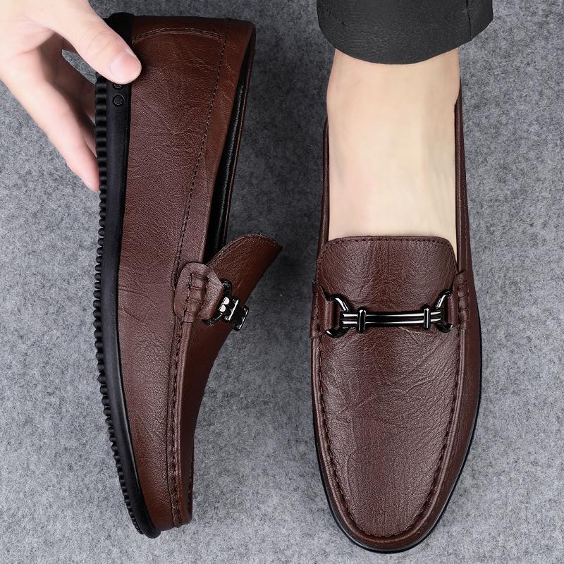 Fashion Fashion Metal Buckle Loafers High Quality Men Comfortable Dress Shoes Breathable Male Business Flats Office Casual Leather Shoes