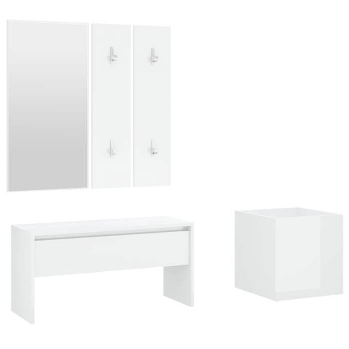 VidaXL Hallway Furniture Set Coat Rack Set Entrance Bench Mirror Planter Living Room Interior High Gloss White 3082059