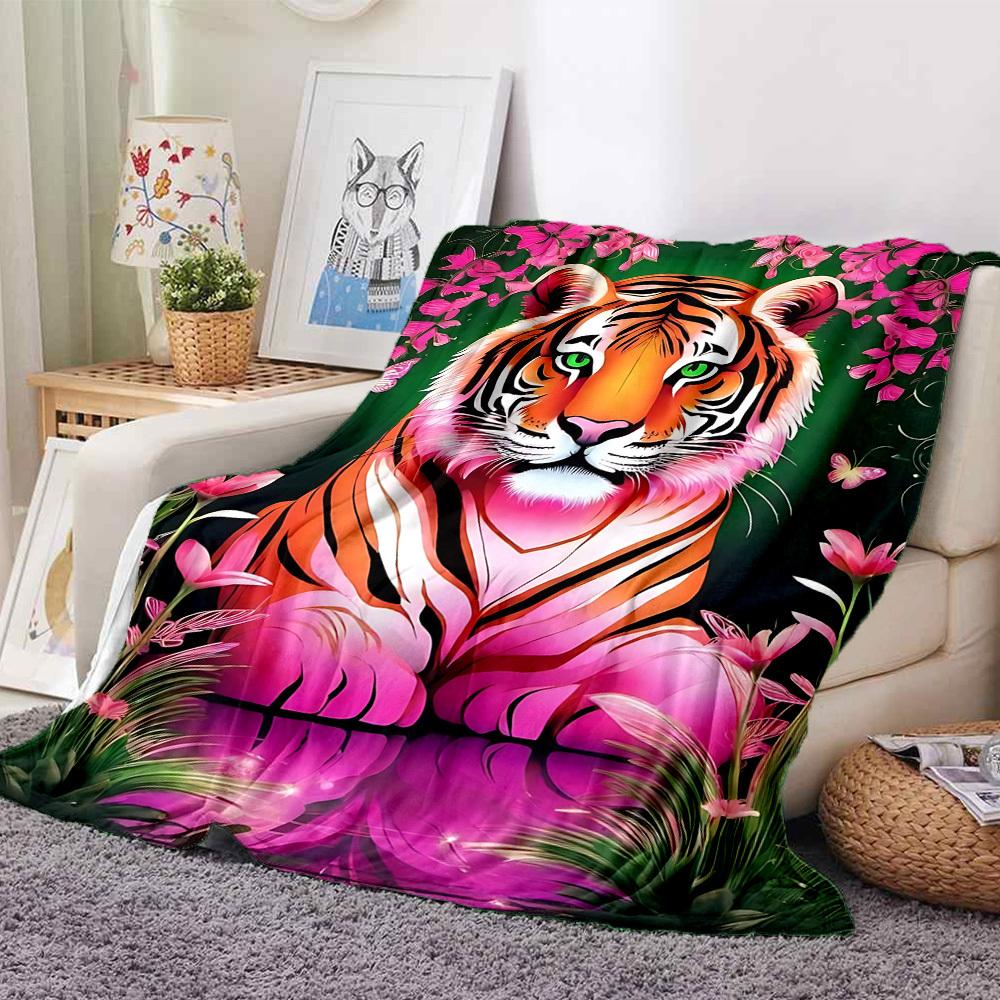 1 st Tigermönster, Blommig filt, Pläd för soffa, säng, resor, Tryckt filt med mjukt och varmt tyg yy250918139
