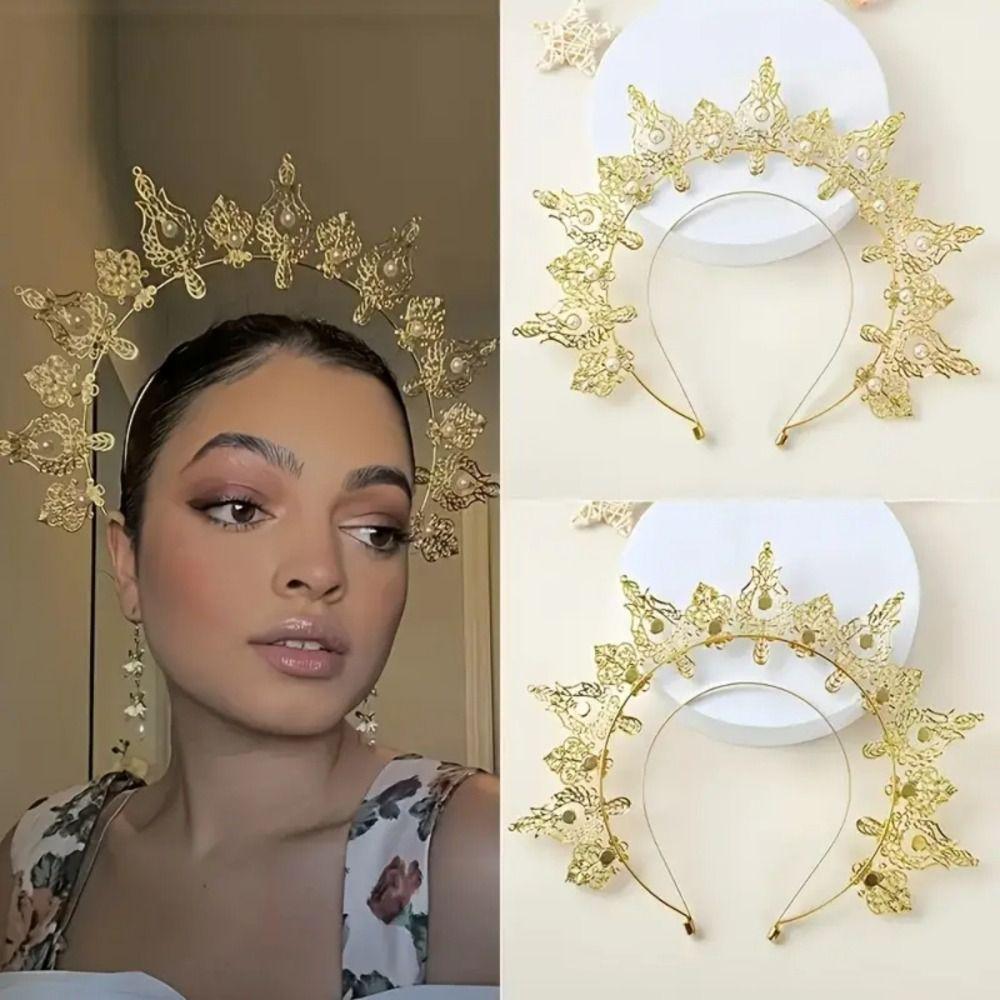 Baroque Sun Goddess Crown Vintage Baroque Tiara Headband Goddess Headpiece Stage Performance