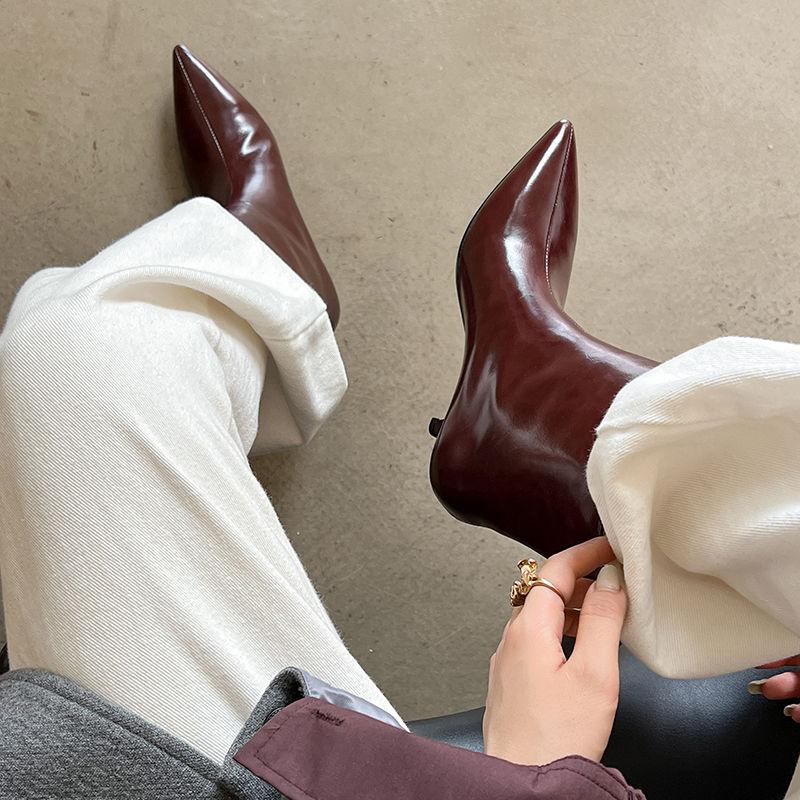 

Мода 2024 Новые женские сапоги до середины икры с красным острым носком на среднем каблуке Современные ботинки Женская обувь Вечеринка Женская обувь Ковбойские сапоги Свадебная обувь 40 красный