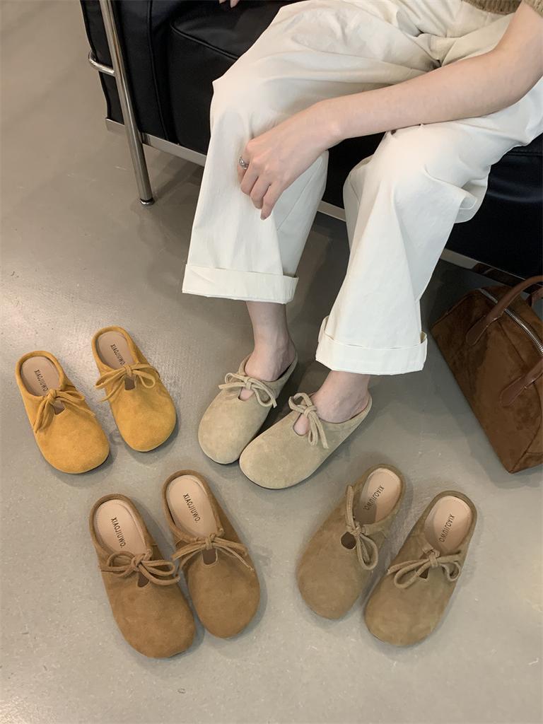 2025 Autumn New Lace-up Bow Bag Head Drag Casual Women's Slippers
