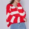 New Autumn and Winter Women's Casual Striped Long-sleeved V-neck Loose Knitted Cardigan Sweater
