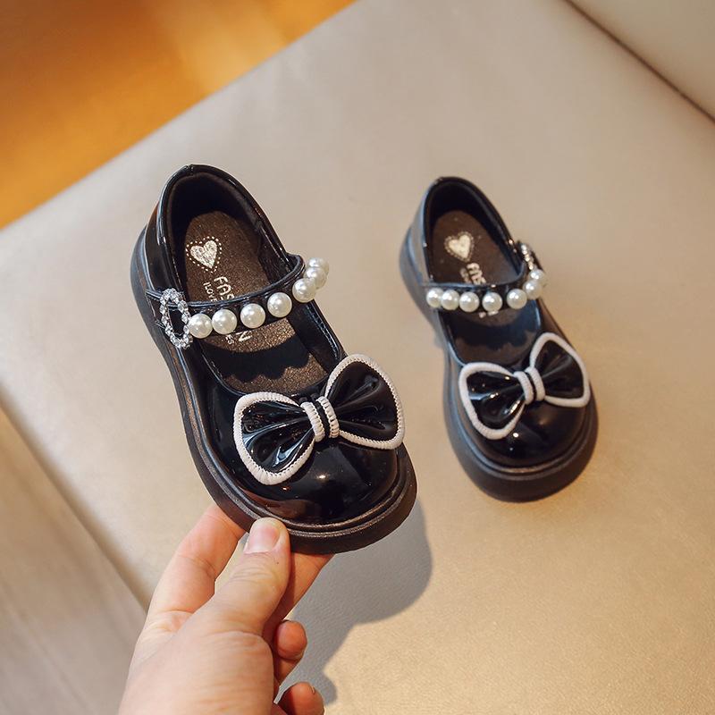 

[Spring Autumn Girls Bow Princess Shoes Fashion Casual Shoes Little Black Performance Shoes] size 23