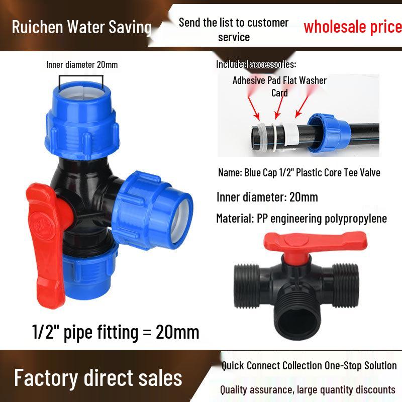 Ruichen Zawór kulowy trójdrożny z rdzeniem plastikowym typu T szybkozłączny