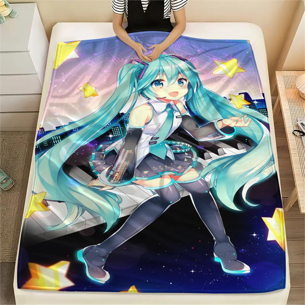 1 ks flanelová deka s potiskem anime Miku, Vysoká kvalita, Pohodlná pro všechna roční období, Domácí dekorace, Teplo a pohodlí, Perfektní jako dárek