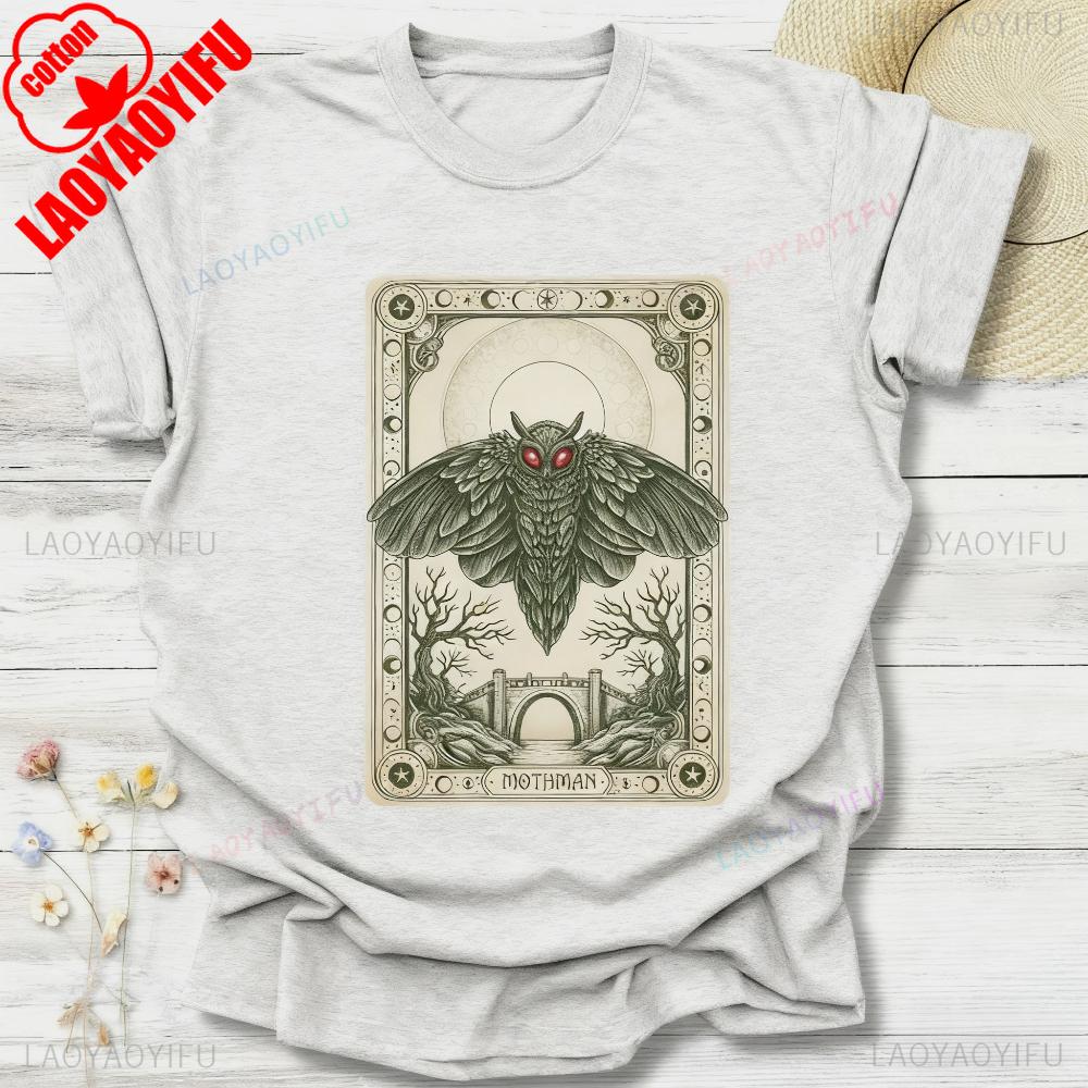 Mothman Tarot Tshirt Cryptid Graphic Tee Mythical Creature Paranormal Clothing Occult Fashion Mens Daily Life Cotton Tshirt