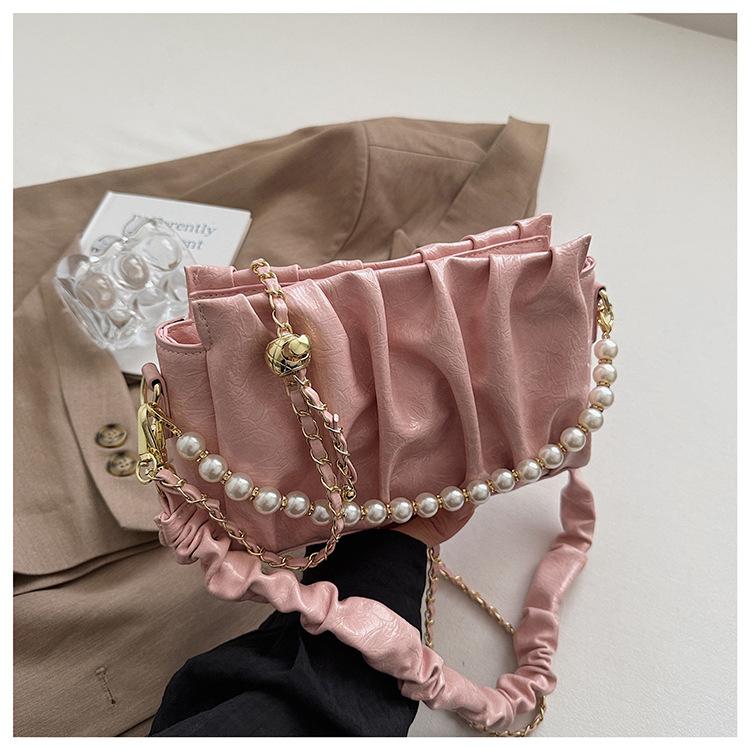 Shoulder bag 2025 new niche pearl portable pleated cloud bag women's small fresh underarm bag casual messenger bag