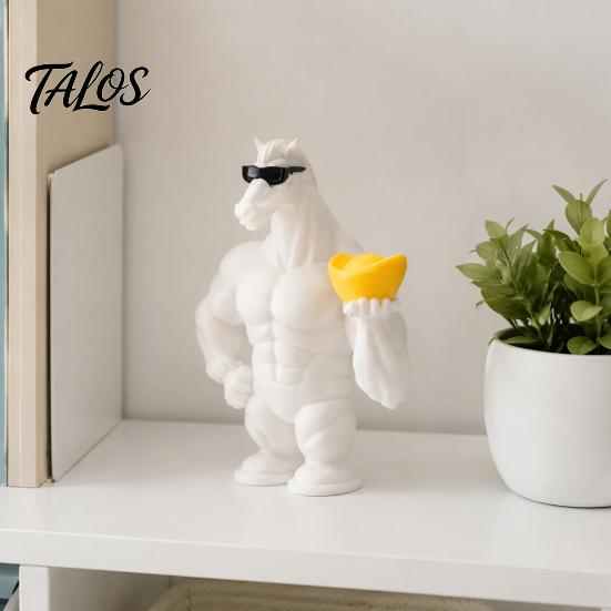 Coole Tierfigur 3D-gedruckte muskulöse Pferdefigur, Skulptur mit Sonnenbrille & Goldbarren, Kreative Desktop-Statue für Erfolg und Wohlstand