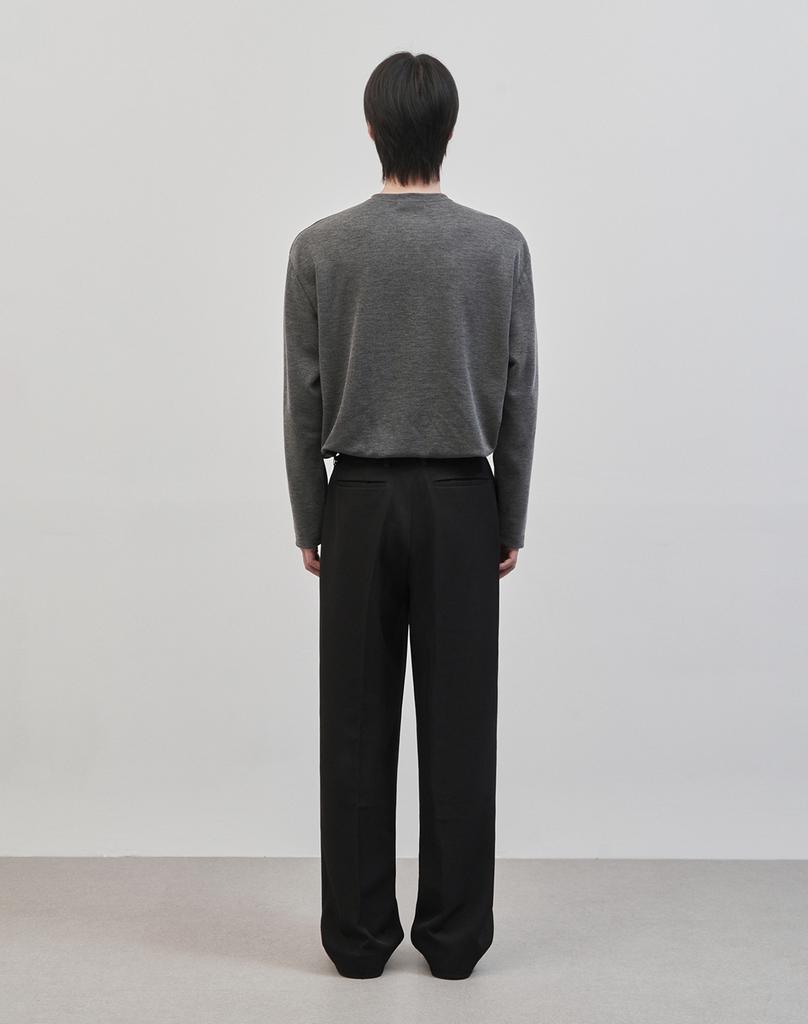 WORK ON BODY OFF Rested Semi-Overfit Henley Neck Knit [Charcoal]