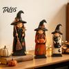 Vintage Style Witch Statue for Shelf Wooden Ornament, Retro Halloween Figurine with Broom/Pumpkin/Black Spooky Party Table Centerpieces Cat, Creative