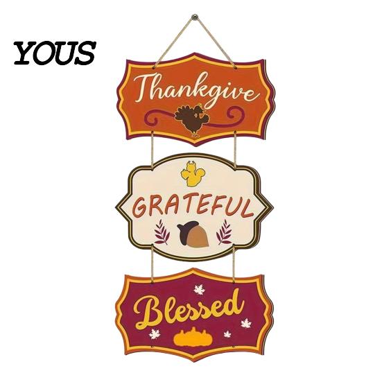 Retro Warm Brown Sign Wooden Door Sign, Farmhouse Autumn Hanging Decor with Turkey Acorns, And Acorn 3-Section Waterproof Porch Wall Prestrung