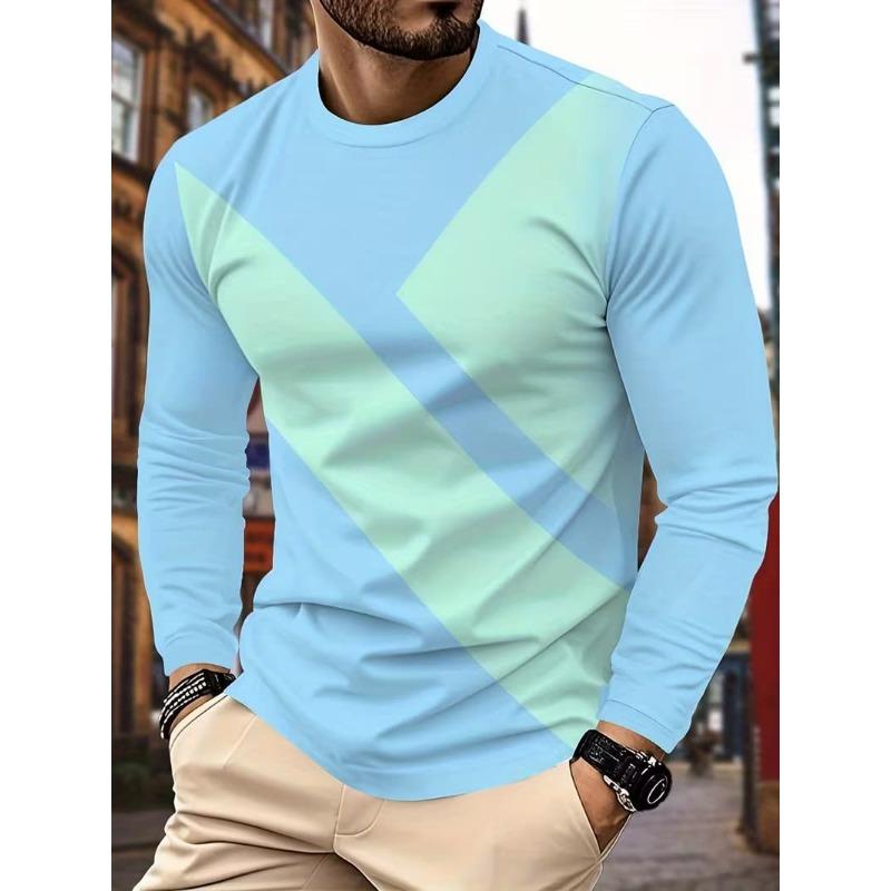 T-shirt da uomo a maniche lunghe con stampa a righe 3D, top da uomo comodo, traspirante e versatile