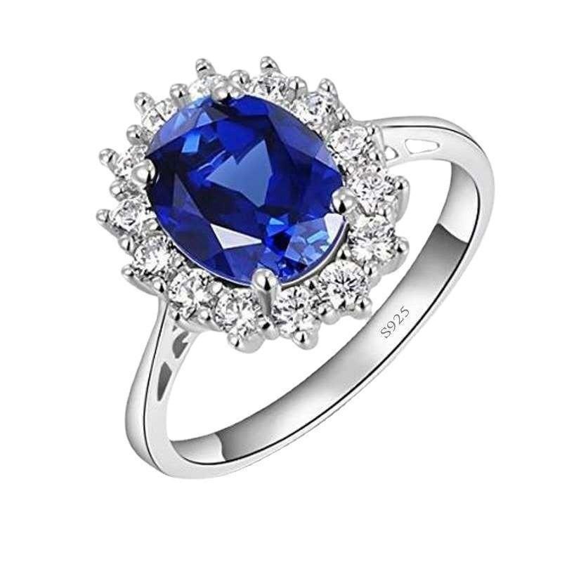 Huajie Blue Zirconium Diamond Ring Ring Single Ring Low Price Jewelry On the Whole Network