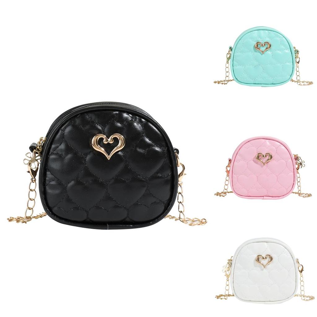 Childrens Mini Pu Chain Bag With Love Heart Decoration For Daily Use