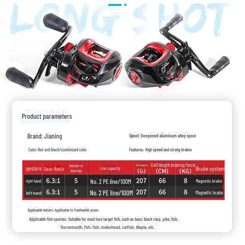 Black & Red Water Drop Fishing Rod & Reel Set with Anti-Explosion Line for Long-Distance Casting