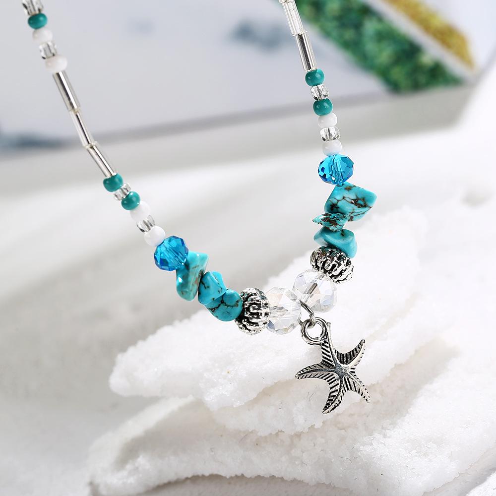 F506 Han Zhi Shang European/American Beach Anklet: Starfish Pendant with Vintage Rice Beads