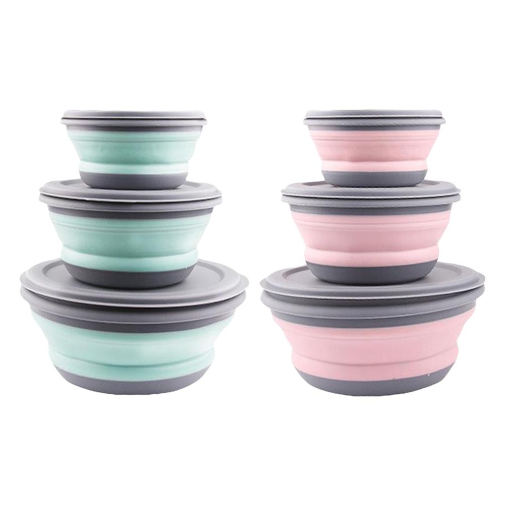 3Pcs Folding Camping Bowl Set Portable Silicone Kitchen Containers for Travel Outdoor Camping