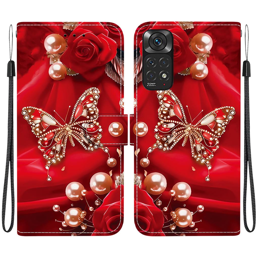 Handgefertigte PU-Leder-Klapphülle für Xiaomi Redmi Note 11/ Redmi Note 11S (4G) Rutschfeste Stoßfeste Hülle mit Handschlaufe & Herz/Rose Katze Designs