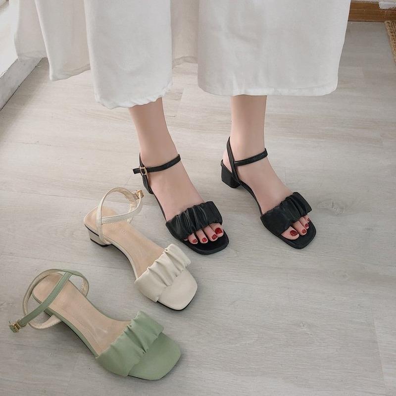 Sandals Women's New Spring Korean Version Fish Mouth Thick Heel Sandals Women's Mid-heel Buckle Open Toe Fashion Women's Shoes