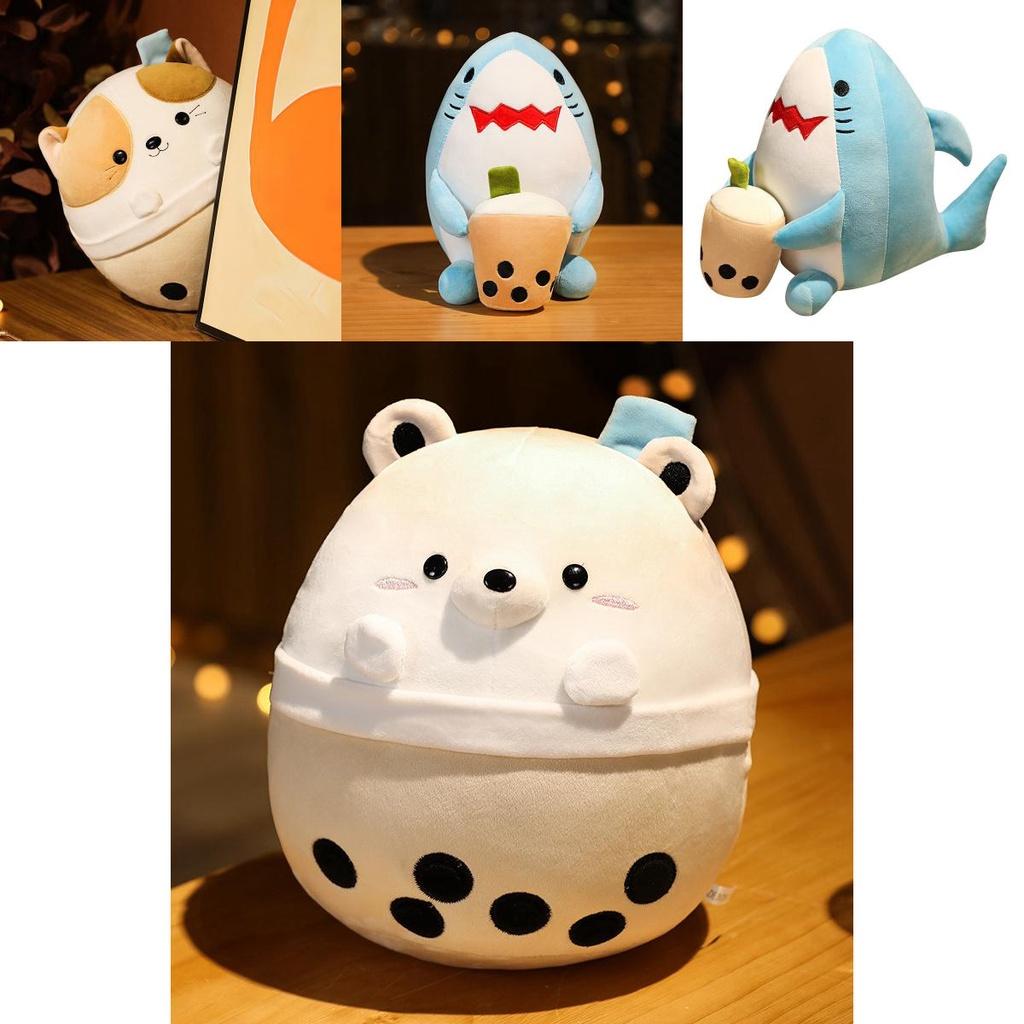 Cuddly Bubble Tea Boba Cup Squishmallow Plush Toy Bear Shark Cat
