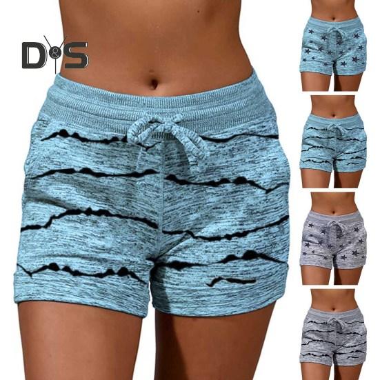 Women's Summer Beach Shorts Casual Elastic Drawstring Sports Bottom Mid-Waist Yoga Shorts Pants with Pockets
