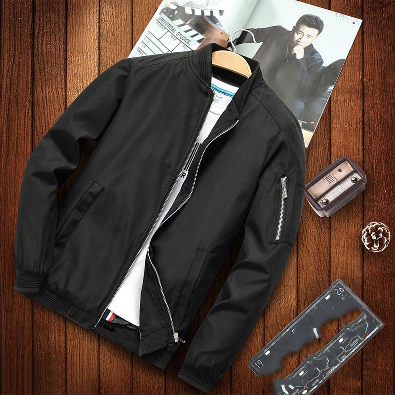 Men Jacket Long Sleeve Baseball Jackets Windbreaker Zipper Jacket Outwear S чёрный