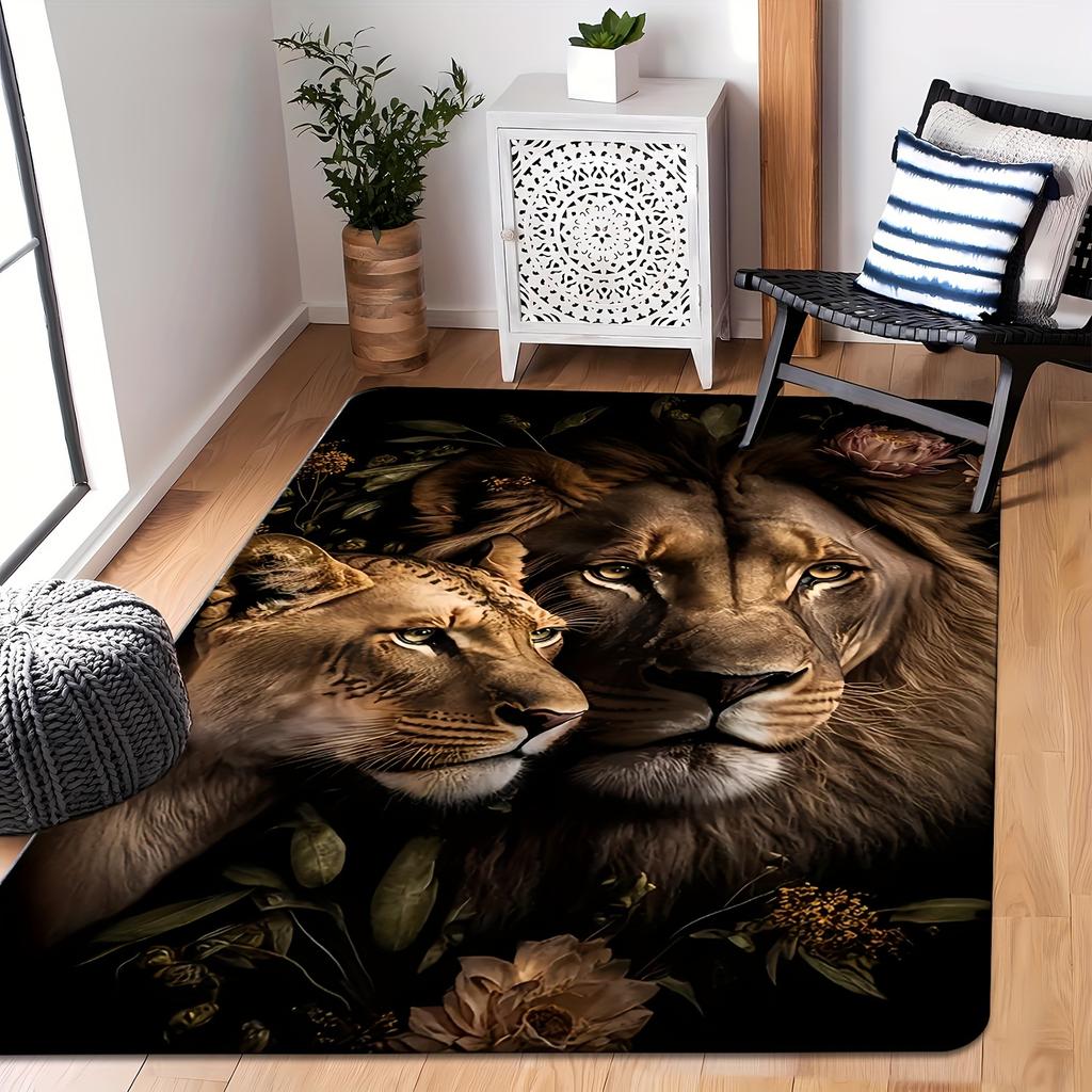 Majestic Lion Creative Area Rug - Artistic Animal Pattern Floor Mat for Living Room, Bedroom, Home Office, Non-Slip Carpet