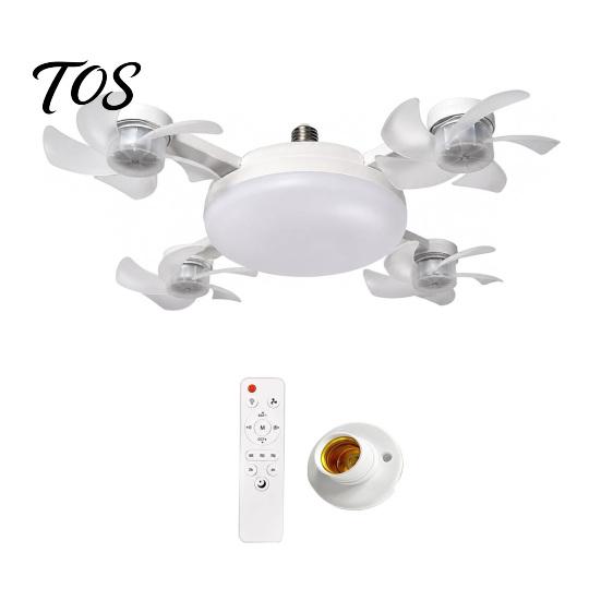 Quiet Room Fan with Light 3/4/5 Blade Ceiling & Remote Control, 2-in-1 Silent LED Drone E27 Socket Foldable Blades, 3-Speed Dimmable for Bedroom