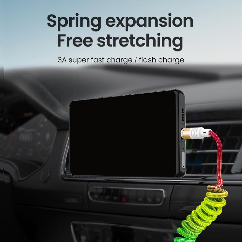 3A USB typ C kabel rychlé nabíječky pružina USB nabíjecí kabel volná délka nylonový pletený kabel nabíječky pro rychlé nabíjení mobilního telefonu Samsung/Xiaomi