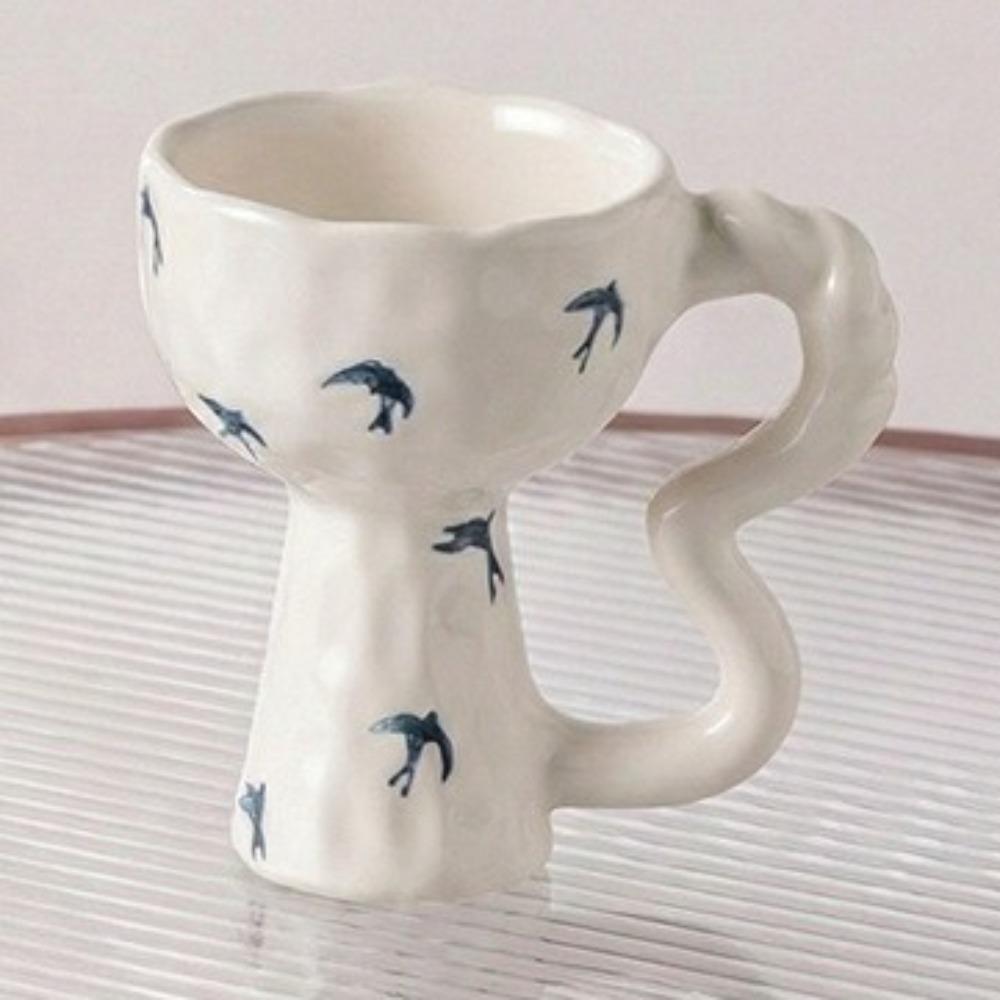 

Irregular Design Ceramic Coffee Cup Vintage Striped Dessert Cup Ice Cream Cup Handmade Mug Cafe білий