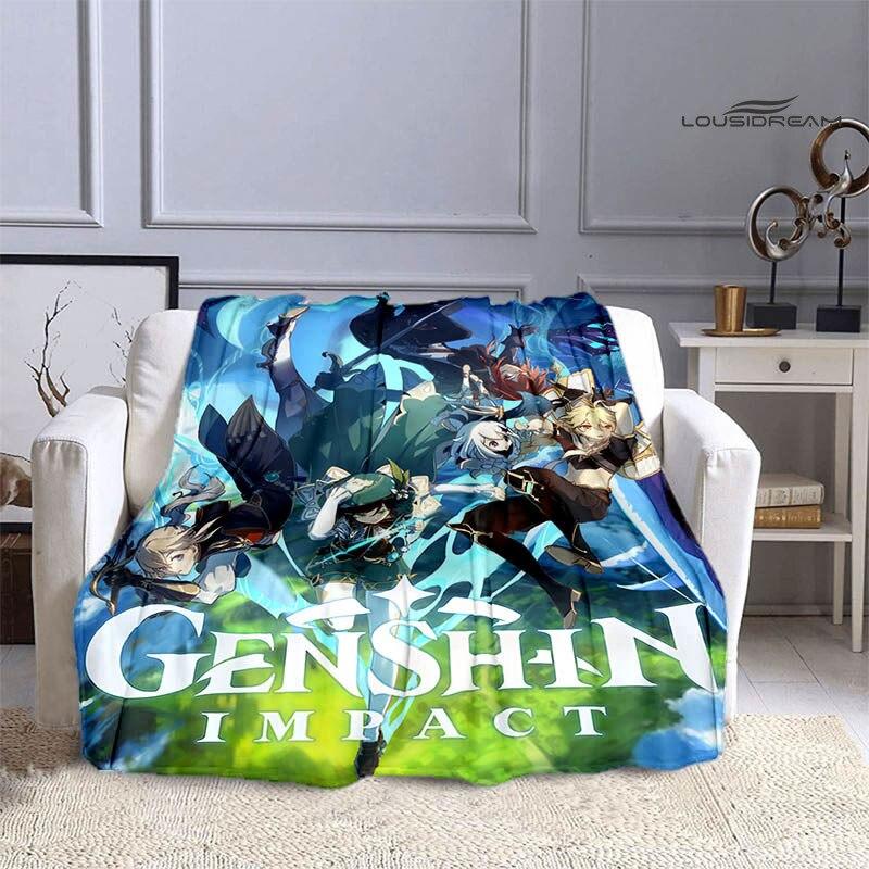Deka Genshin s kresleným potiskem flanelová měkká a pohodlná deka rozkládací pohovka, kterou musíte mít jako dárek k narozeninám